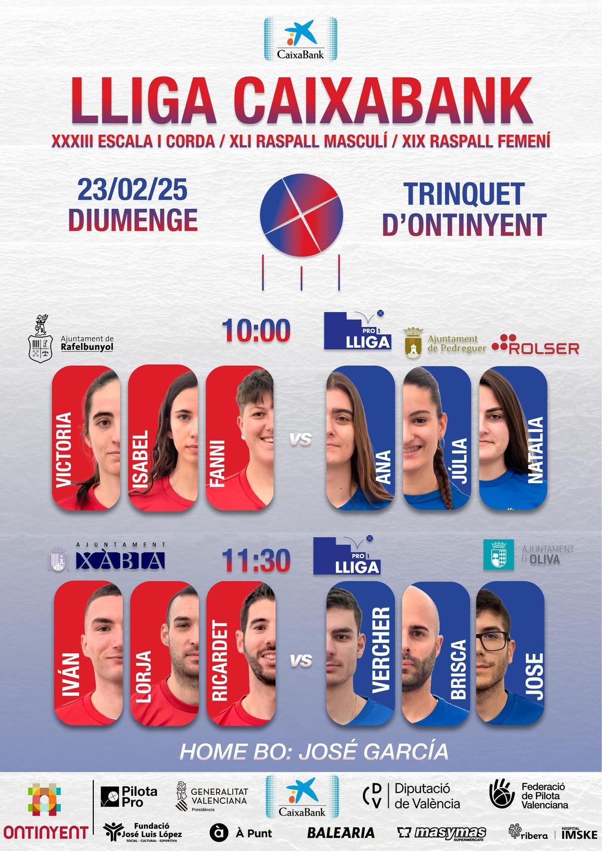 Cartel de las partidas de la Lliga CaixaBank de raspall, que se celebrarán en Ontinyent.