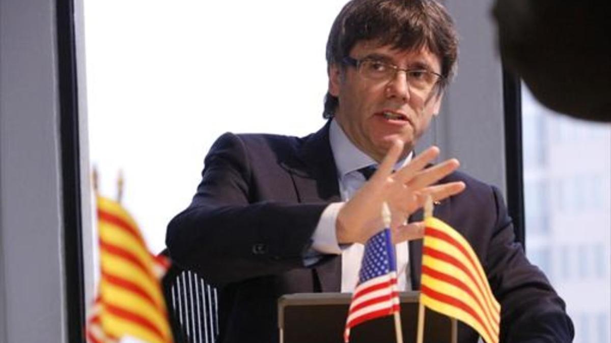 Puigdemont, ayer, en el MIT de Massachusetts.