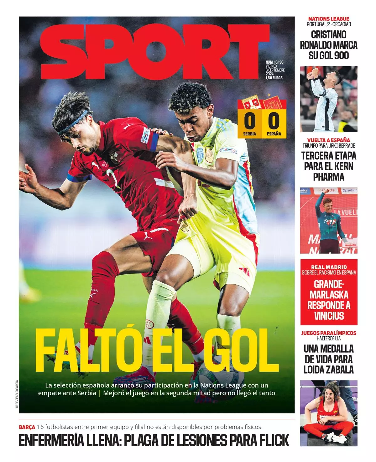 La portada SPORT de hoy, viernes 06 de septiembre de 2024