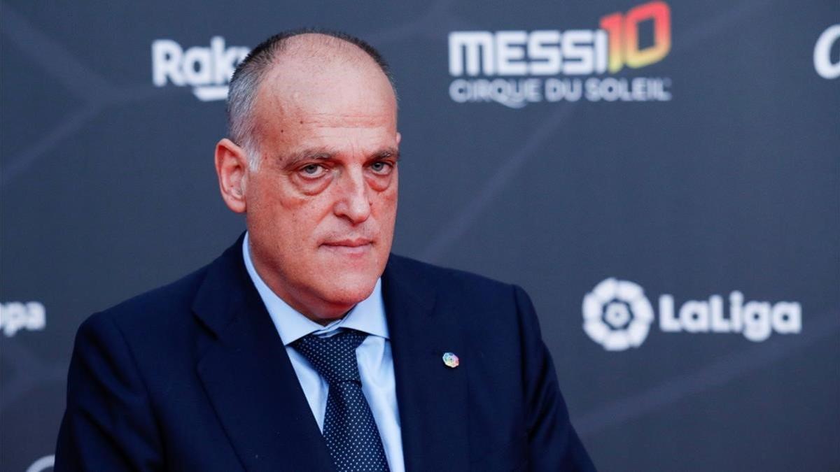 Javier Tebas, en su visita a Barcelona para el estreno del show de Messi del Cirque du Soleil