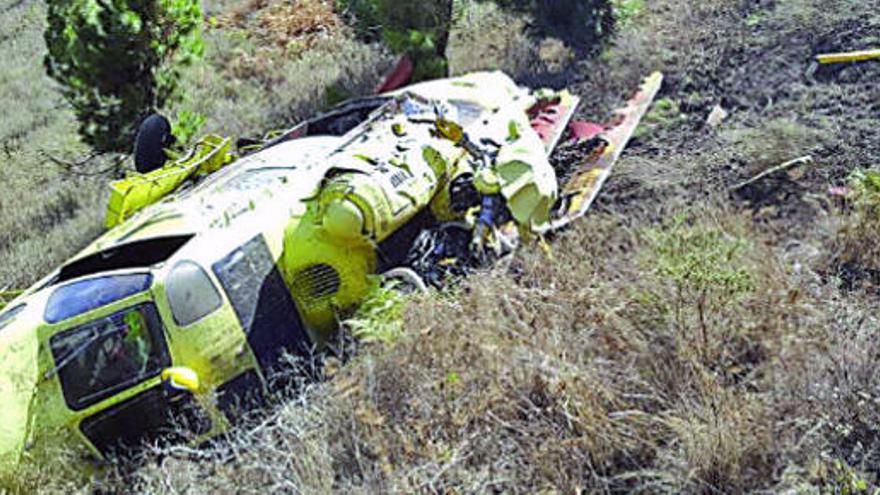 El helicóptero siniestrado en La Palma.