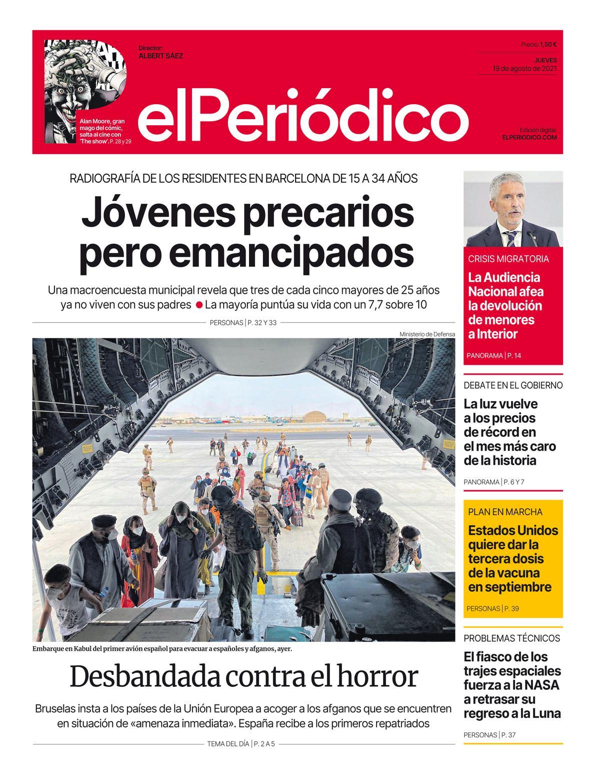 La portada d’EL PERIÓDICO del 19 d’agost del 2021