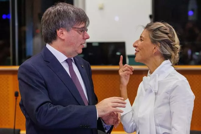 Les imatges de la trobada entre Carles Puigdemont i Yolanda Díaz a Brussel·les