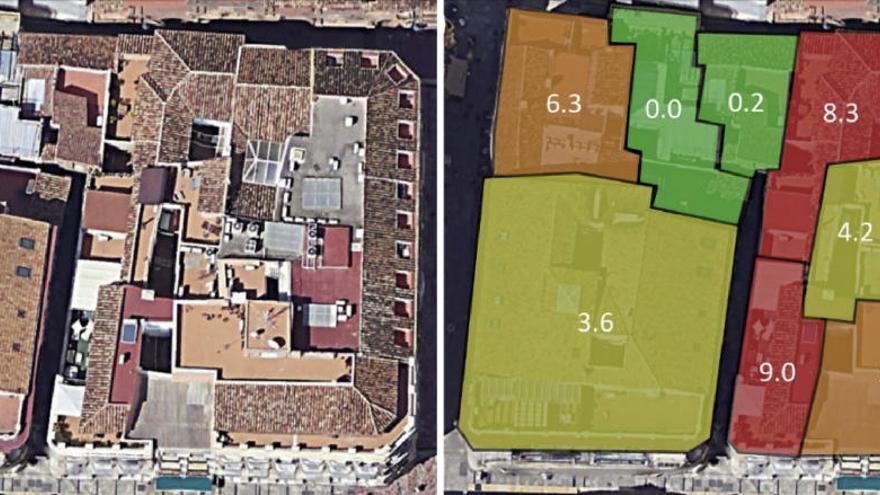 Una de las zonas estudiadas por el grupo investigador de la UMA, con las zonas categorizadas por necesidad de intervención.