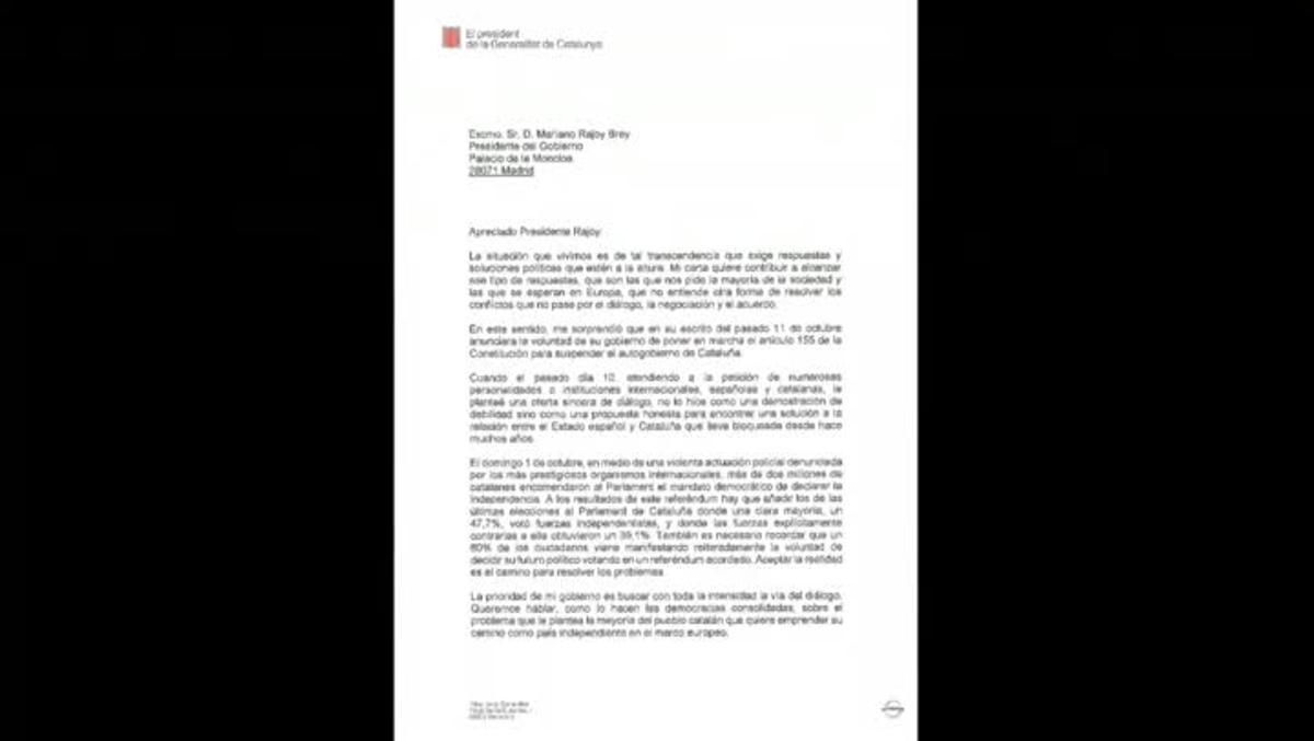 Puigdemont demana reunió a Rajoy i ofereix un termini de dos mesos per dialogar