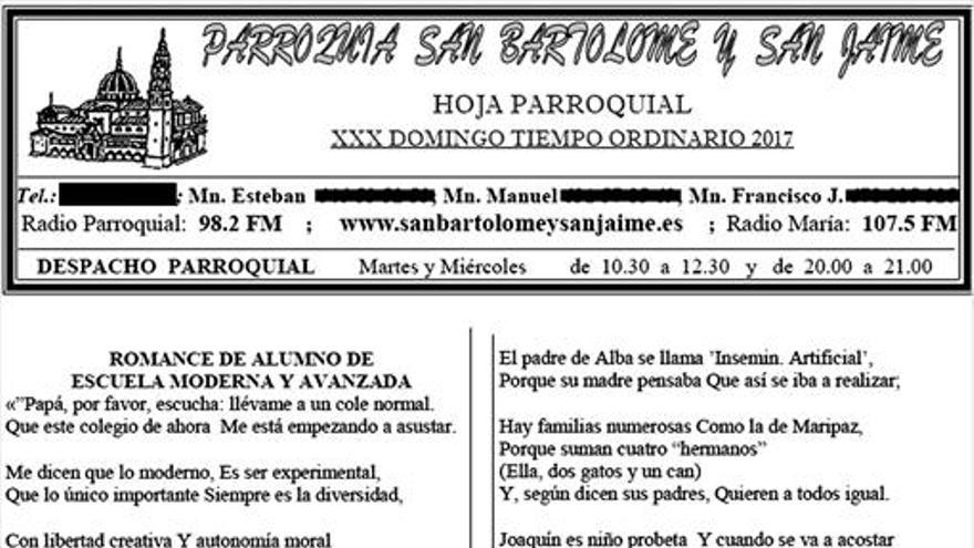 La hoja parroquial de Nules juzga de «raras» a las familias no tradicionales