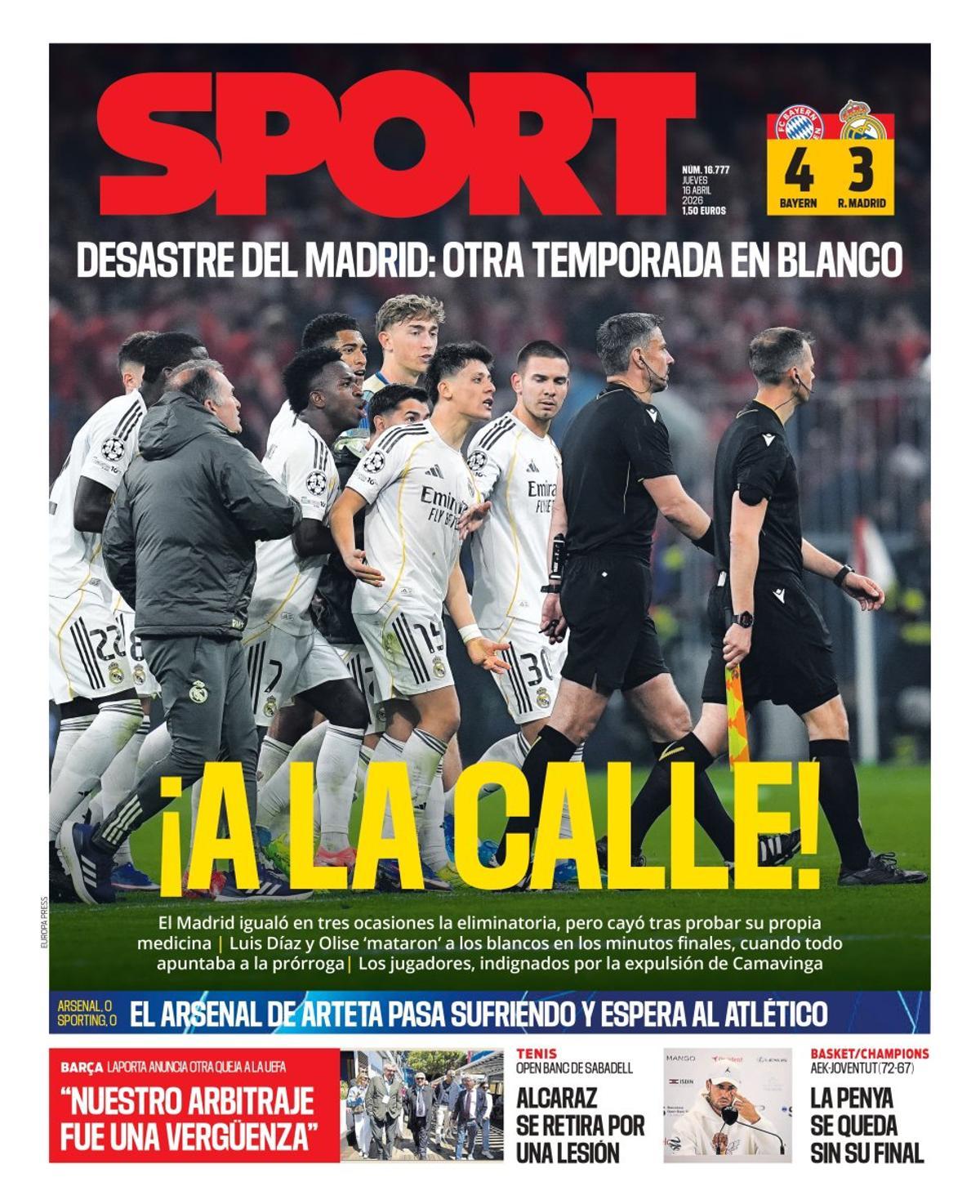 La frustración de la nueva debacle blanca, en las portadas de hoy