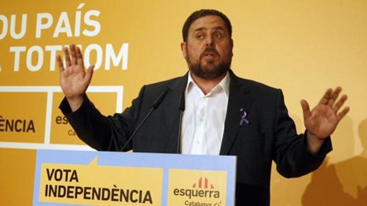 El candidato de ERC, Oriol Junqueras, la noche electoral.