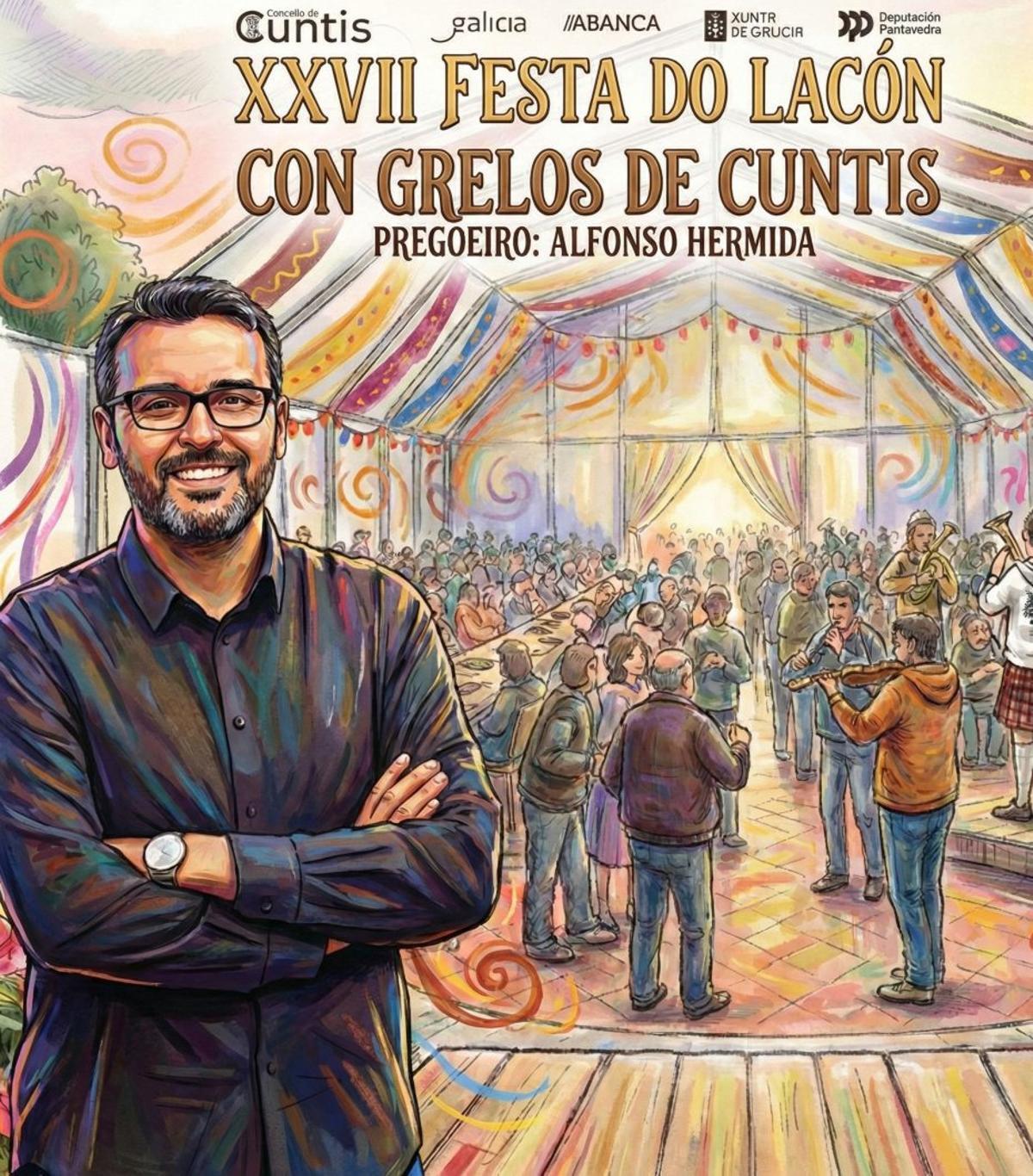 Cartel de la fiesta de Cuntis con una fotografía de Alfonso Hermida.