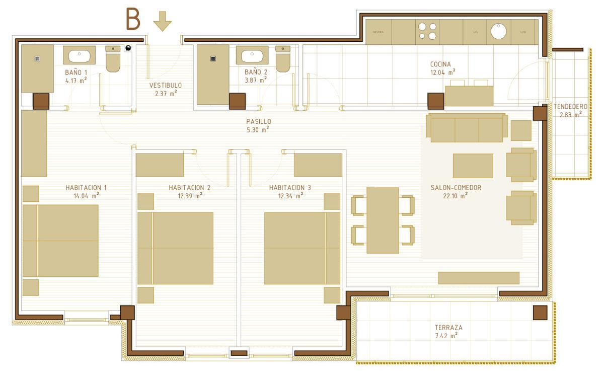 Plano de la vivienda en Las Redes II.