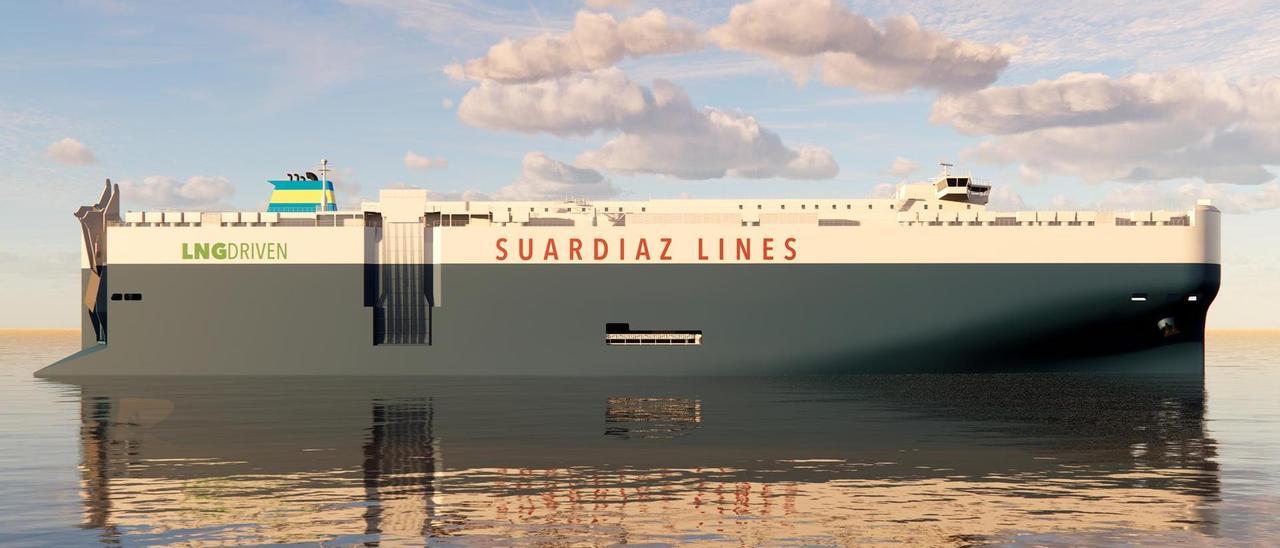 Ilustración del futuro barco PCTC (Pure Car & Truck Carrier) de Suardiaz.