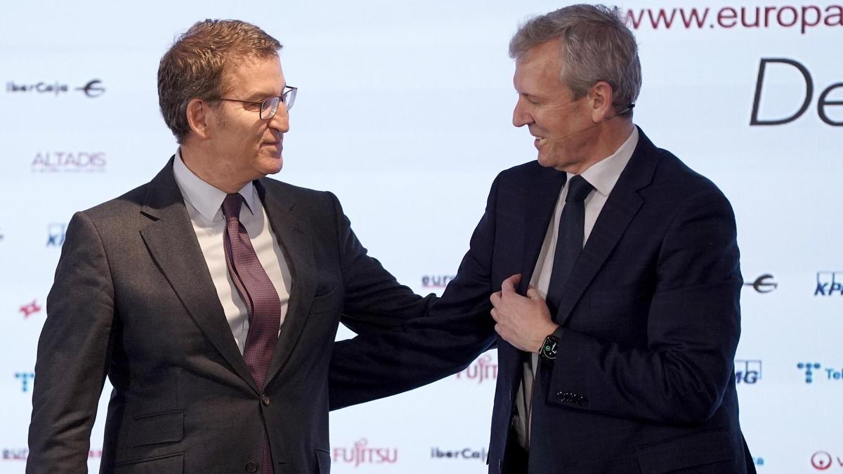 Alberto Nuñez Feijóo y Alfonso Rueda, en un acto en Madrid.