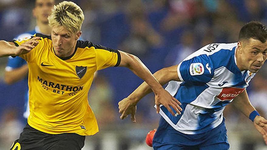 Javi Fuego y Keko, durante el Espanyol-Málaga.