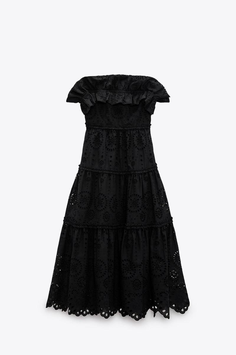 vestido negro zara perforados