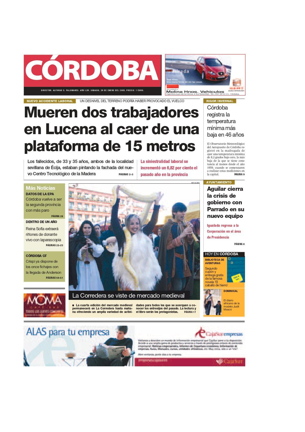 Portada de Diario CÓRDOBA tras el récord de temperatura mínima.