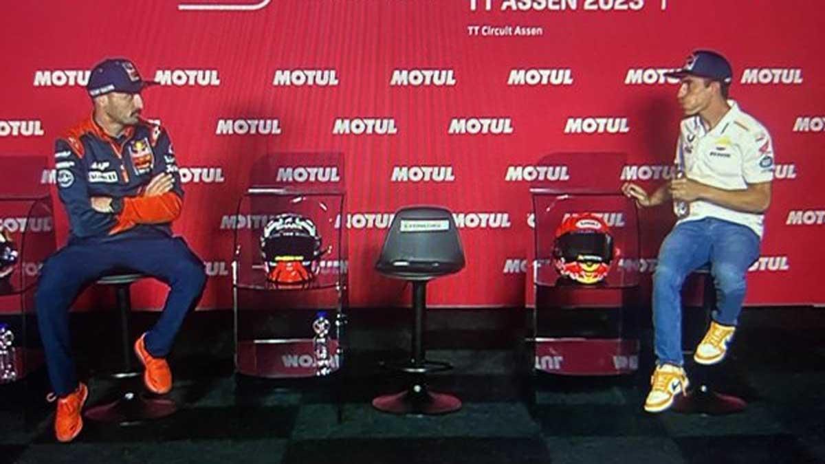 Miller y Márquez, antes del inicio de la rueda de prensa en Assen