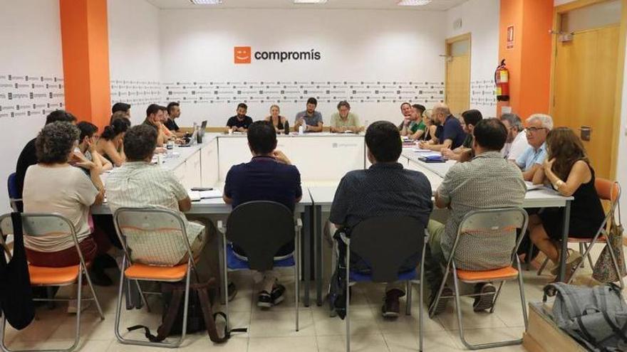 Reunión parlamentaria de Compromís celebrada este lunes en su sede de València.