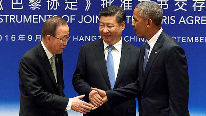 Barack Obama, Xi Jinping y Ban Ki-Moon.