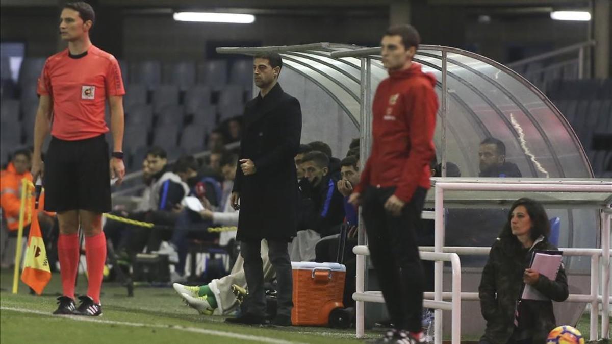 Gerard López, durante el Barça B - Sporting de este viernes