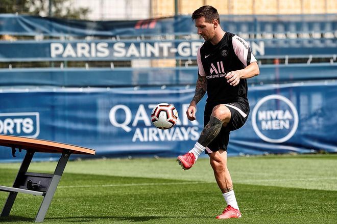 Messi, en su primer entrenamiento con el PSG.