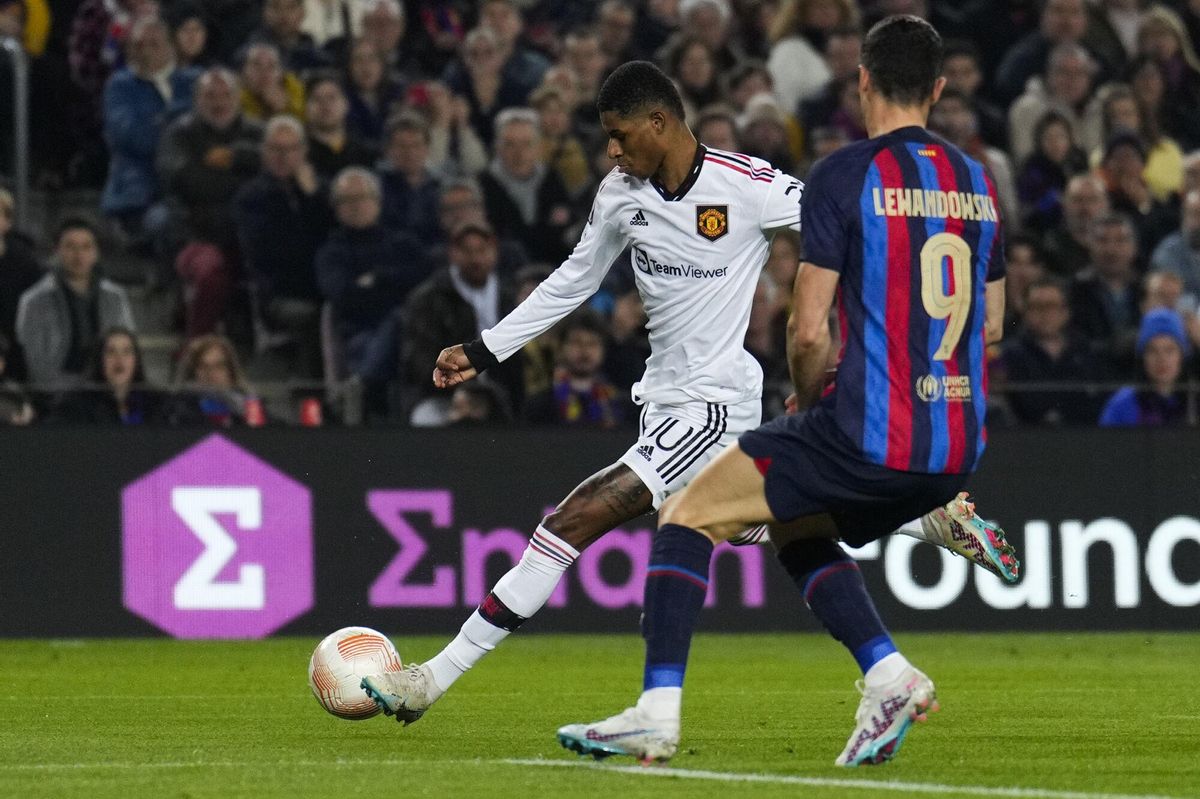 Marcus Rashford en el partido de la UEFA Europa League ante el barcelona.