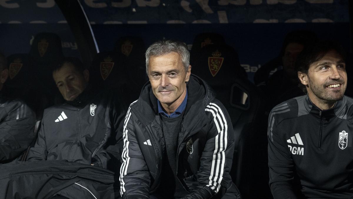 Fran Escribá, junto a Generelo, en la última visita liguera del técnico valenciano a La Romareda, siendo entrenador del Granada.