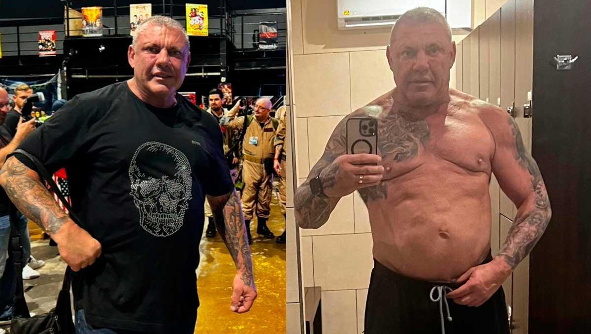 Links: Andreas Robens etwas außer Form. Rechts: Der Auswanderer in Form.