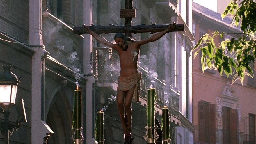 Imagen del Cristo  de la Vera+Cruz y Sangre, que procesiona el Jueves Santo en Málaga.