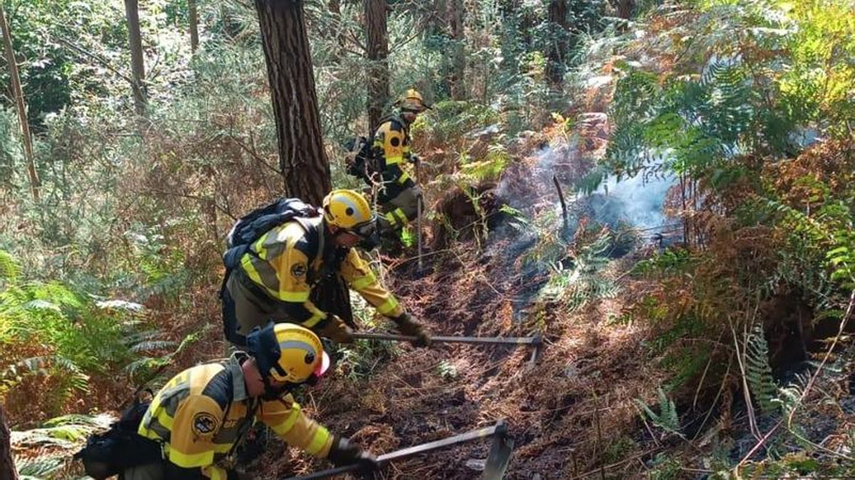Efectivos de la BRIF, el domingo, en el fuego de Castrillón