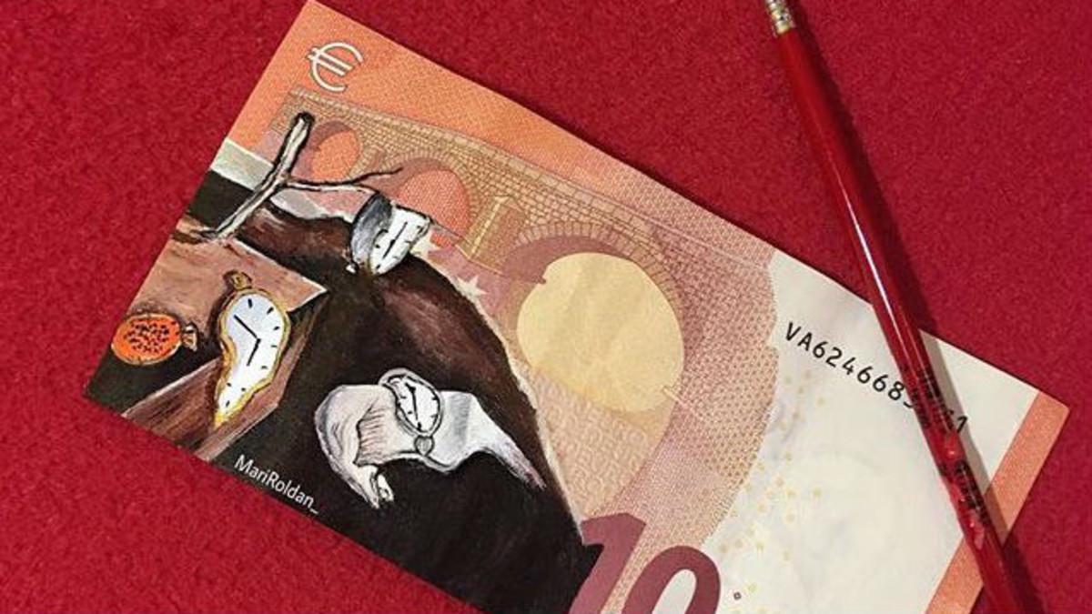 Los icónicos relojes derretidos de Dalí, ,en un billete de 10 euros