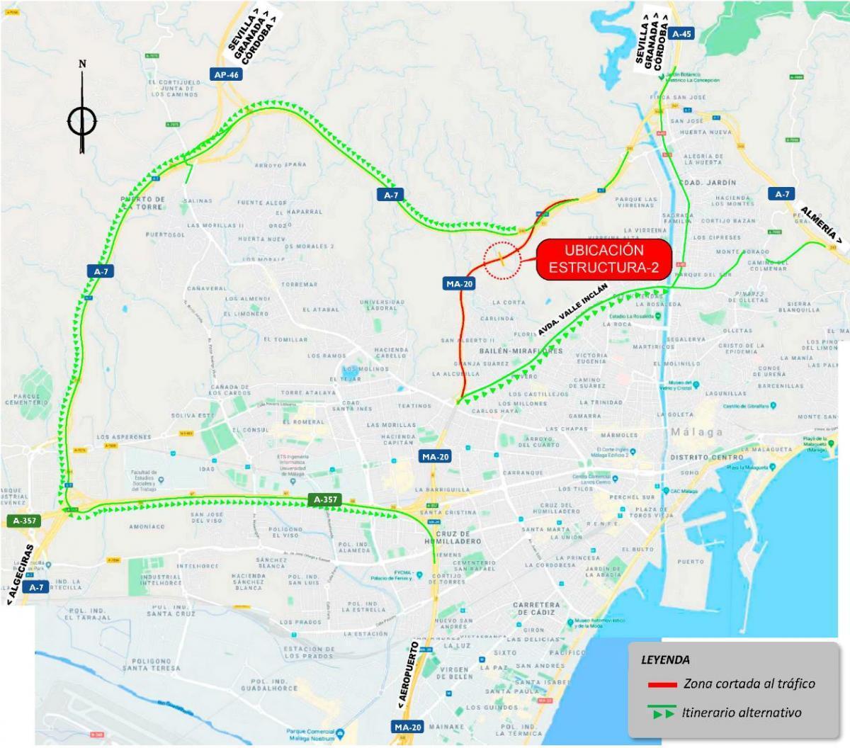 En rojo, la zona que estará cortada al tráfico el lunes 20 de septiembre.