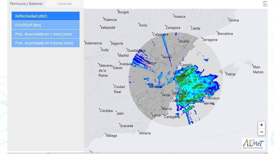 DIRECTO: Radar de lluvia en Valencia de la Aemet