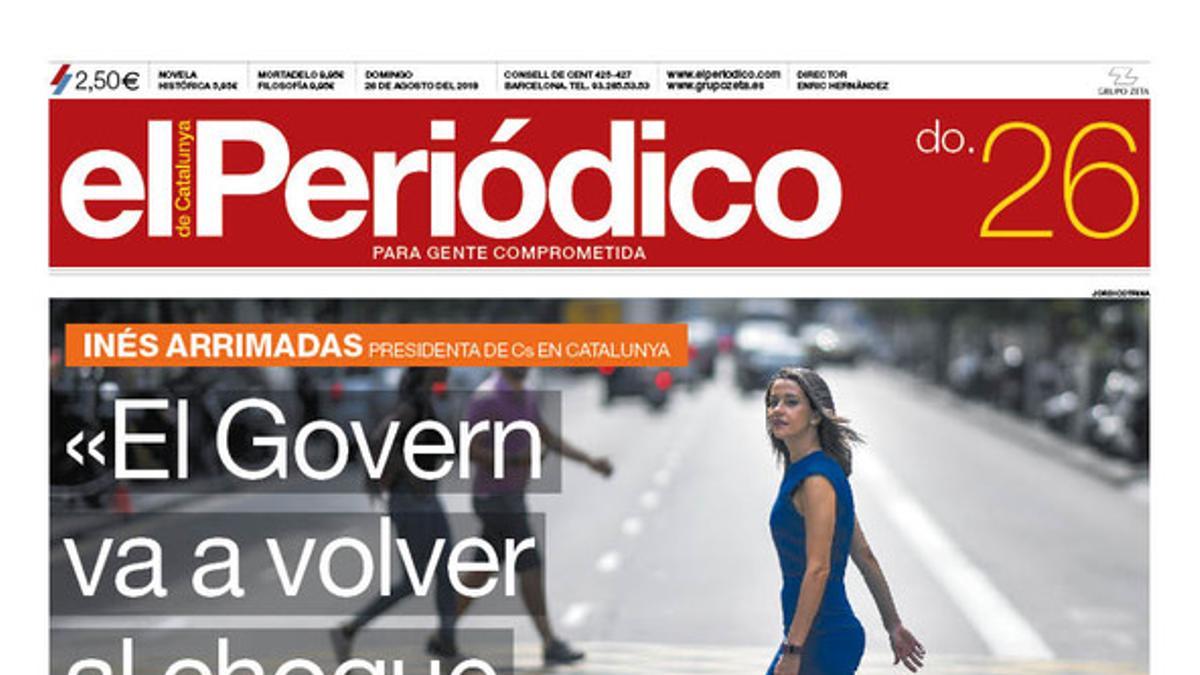 La portada de EL PERIÓDICO DE CATALUNYA del domingo, 26 de agosto del 2018