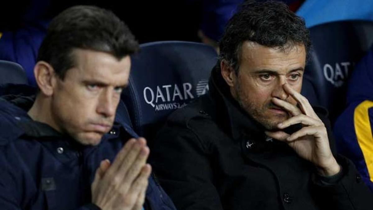 Luis Enrique, con Unzue en el banquillo de Mestalla