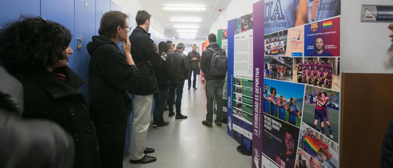 Inauguración de la muestra contra la homofobia en el deporte en la Universidad de Alicante.