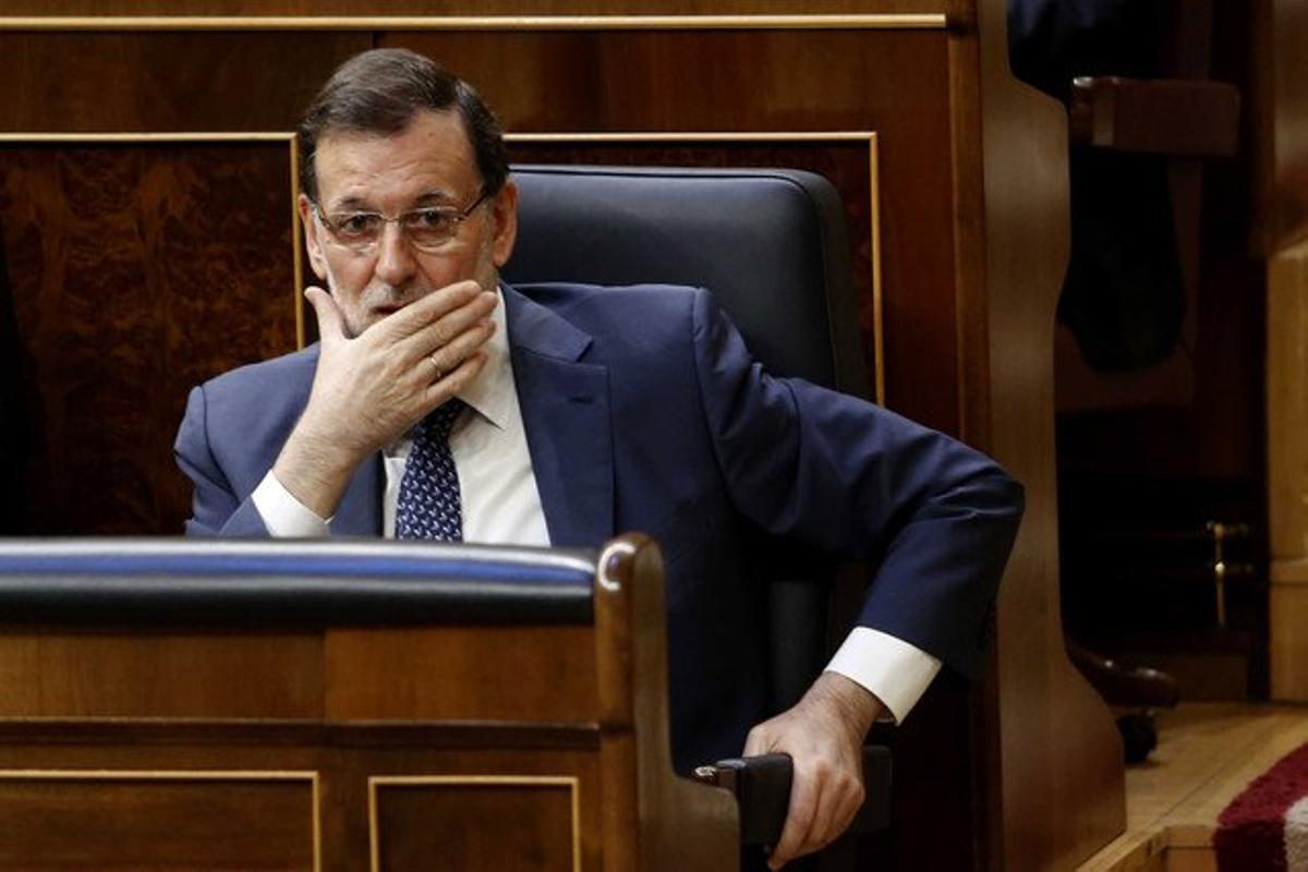 El president del Govern, Mariano Rajoy, al seu escó del Congrés, aquest dimecres.