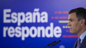 El presidente del Gobierno, Pedro Sánchez, durante su comparecencia tras el reunión del Consejo de Ministros extraordinario, este 25 de junio de 2022 en el palacio de la Moncloa.