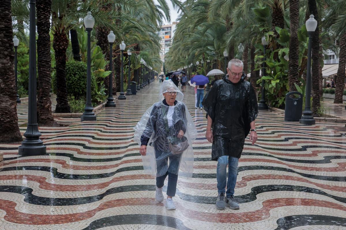 Varias personas paseando por la Explanada de Alicante este viernes.