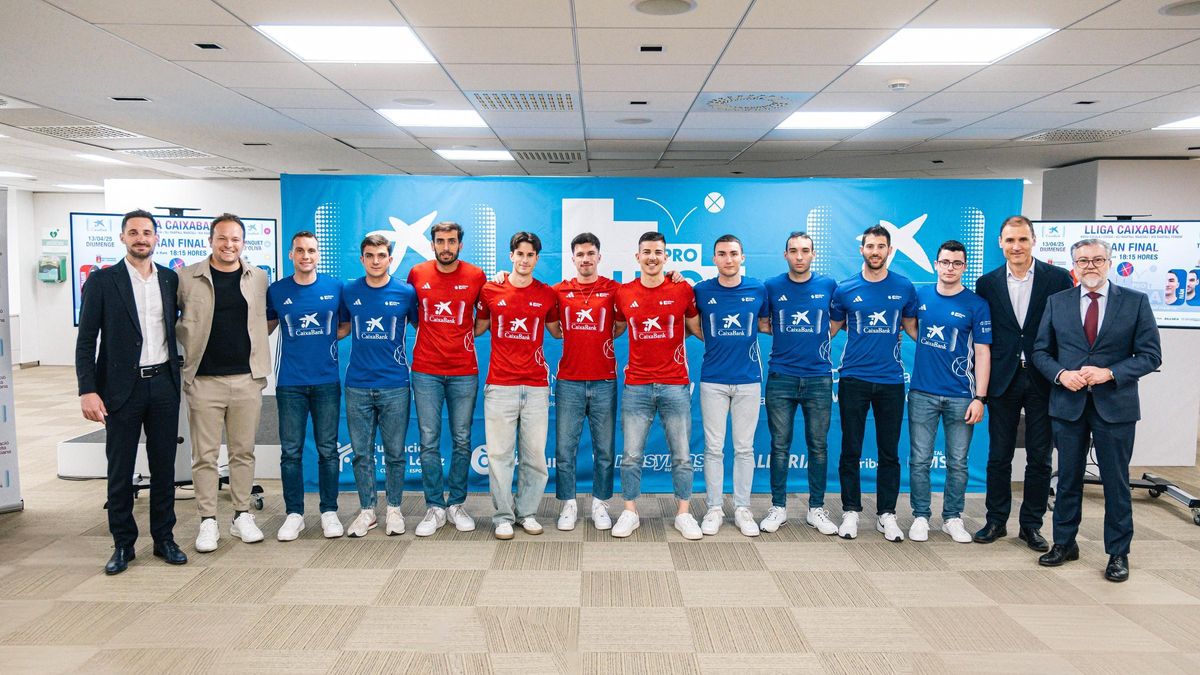 Protagonistes i autoritats en la presentació de les finals de la Lliga CaixaBank de raspall Pro1.