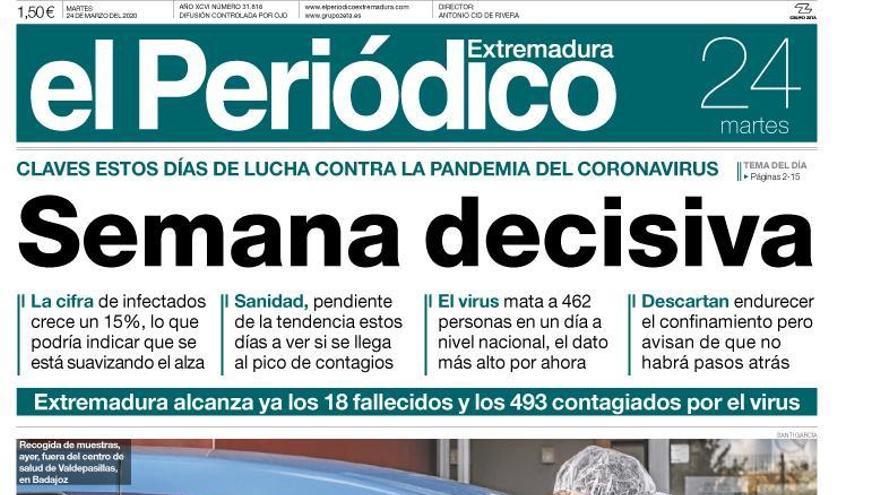 Esta es la portada de EL PERIÓDICO EXTREMADURA correspondiente al día 24 de marzo del 2020