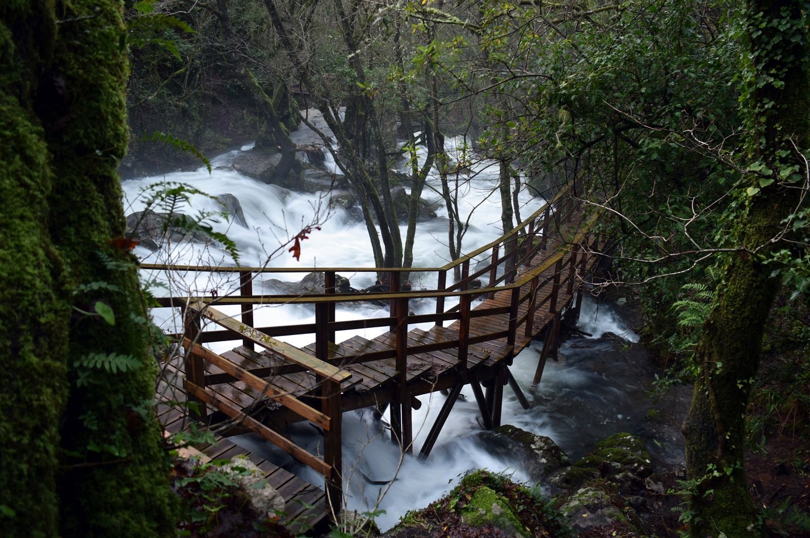 Así lucen con las crecidas las "fervenzas" de Parafita y Raxoi, en el río Valga.