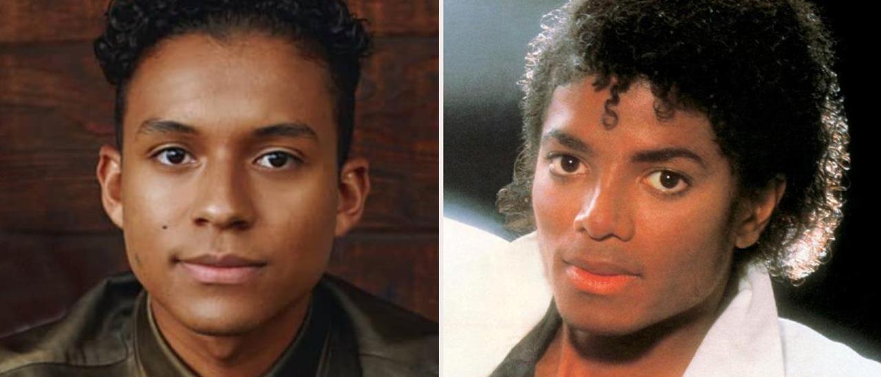 Jaafar Jackson y su tío, Michael Jackson, en la portada de su mítico álbum &#039;Thriller&#039;.