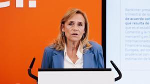 La consejera delegada de Bankinter, Gloria Ortiz, durante la presentación de los resultados de los nueve primeros meses del año de Bankinter, a 24 de octubre de 2024, en Madrid (España). Bankinter obtuvo un beneficio neto de 731 millones de euros entre enero y septiembre, lo que se traduce en un incremento del 6,8% en comparación con el mismo periodo de 2023. Por otro lado, ha caído un 3,87% en Bolsa en los primeros minutos de la sesión de hoy tras publicar su cuenta de resultados trimestral, informando de unos beneficios de 731 millones de euros entre enero y septiembre, un 6,8% más. 24 OCTUBRE 2024;BANKINTER;RESULTADOS;GANANCIAS Carlos Luján / Europa Press 24/10/2024. GLORIA ORTIZ;Carlos Luján