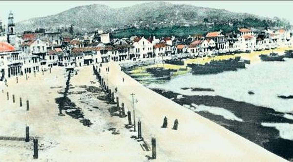 Plantación das árbores e tendido eléctrico 1914 no novo espazo no centro de Cangas.