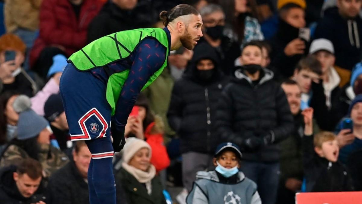 Ramos, calentando en el Etihad Stadium