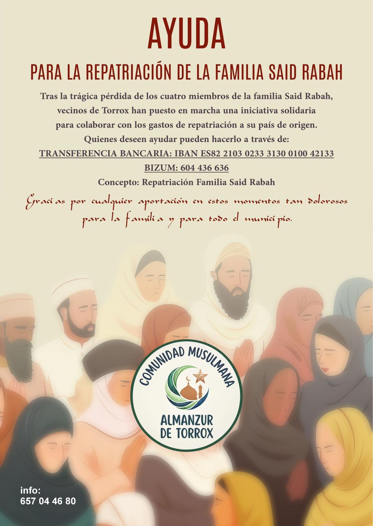 Cartel con la información para donar para la repatriación de los cadáveres.