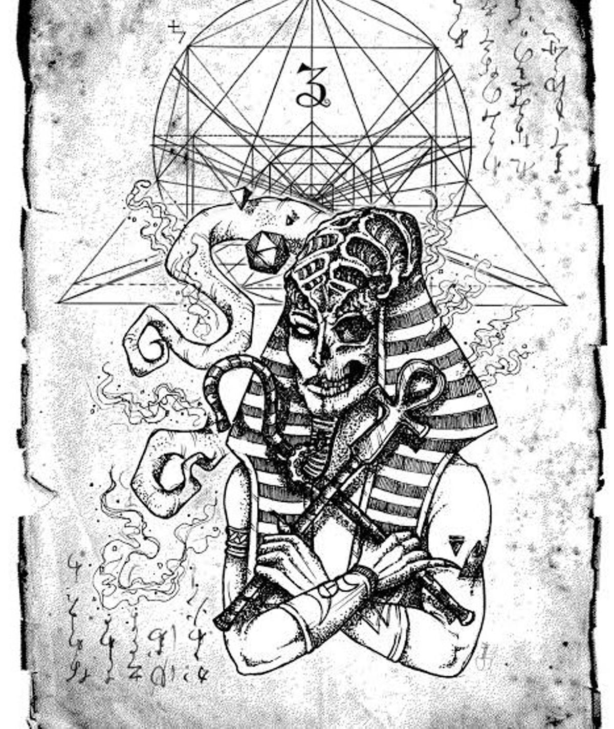 Ilustración de Greta Grendel inspirada en el 'Necronomicón'