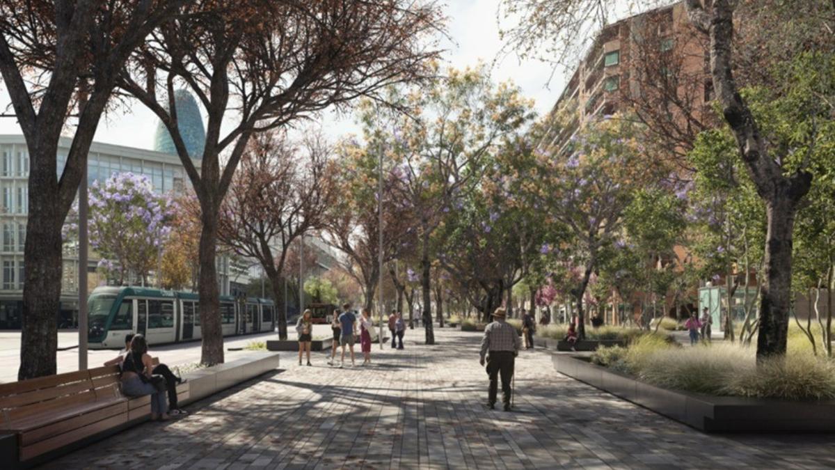 'Render' del futuro paseo verde de la Gran Via en Barcelona