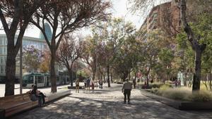 Render del futuro paseo verde de la Gran Via en Barcelona