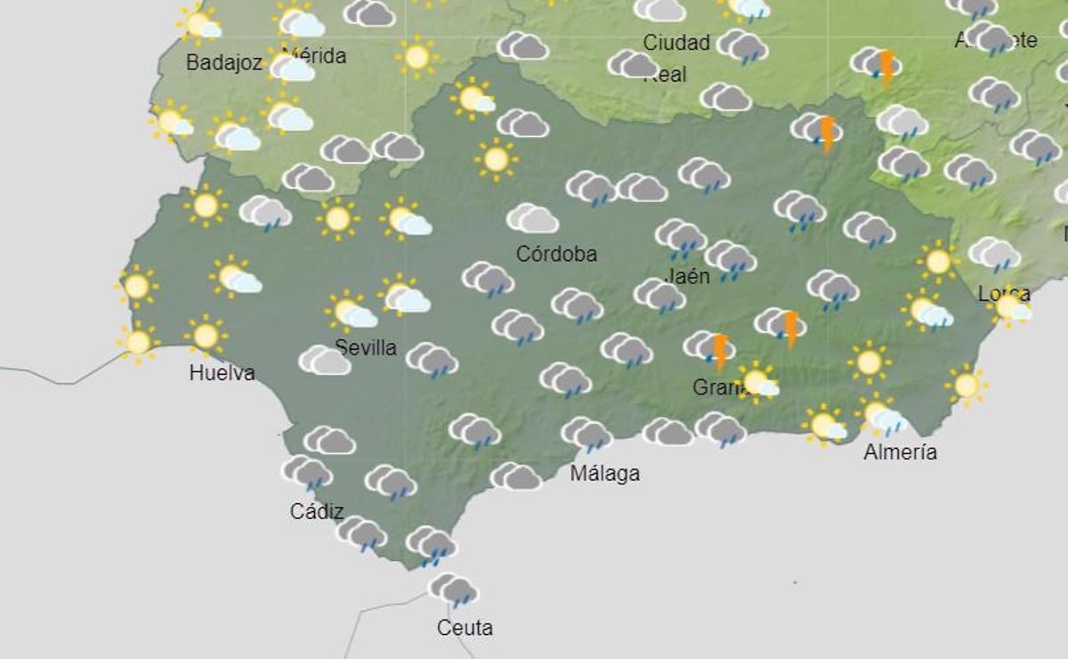 Previsión del tiempo en Andalucía este miércoles a las 08.00 horas.